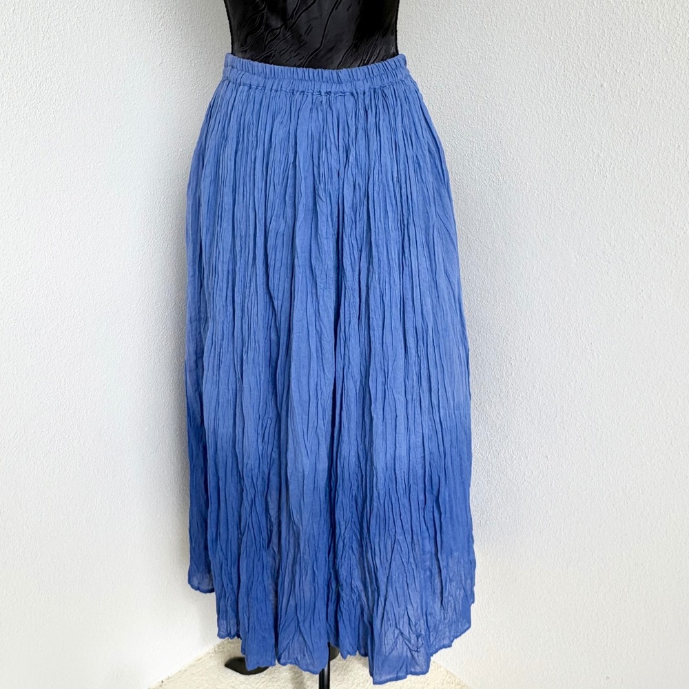 New Direction Maxi Skirt Broomstick Crinkle Cotton Boho Women‎ M Blue